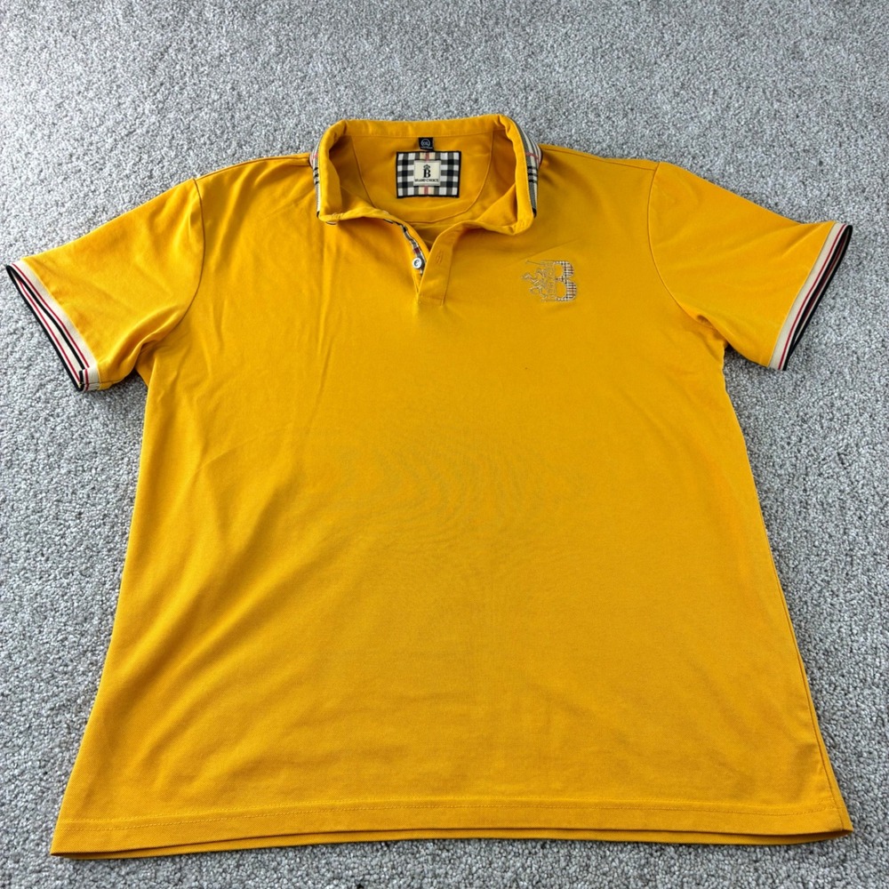 Men's XXL Brand Choice Polo Shirt Yellow Plaid Trim Short Sleeve Casual